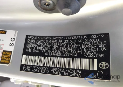 2020 Toyota Corolla Le from USA, damaged, VIN JTDEPRAE5LJ009694